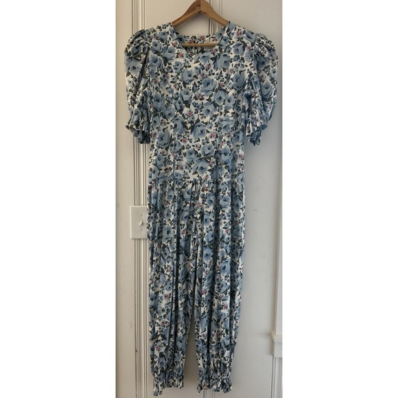 Deborah Laus Pants - Vintage Deborah Laus Floral Jumpsuit‎ Cottagecore Puff Sleeve Prairie Romper USA